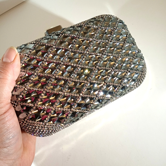 Cache Handbags - Cache silver, crystal and black diamond clutch
